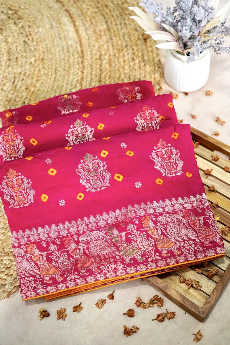 TEAL BLUE COLOR GAJJI SILK BANDHANI SAREE