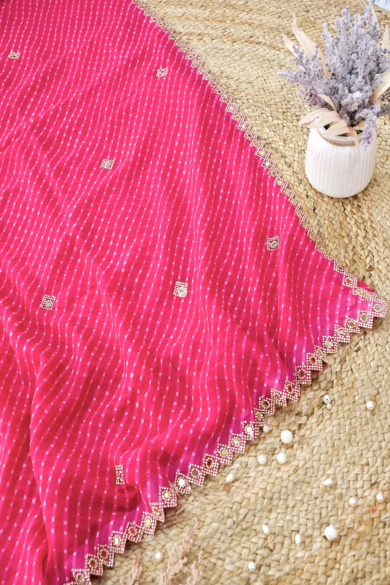 PINK COLOR CHIFFON LEHERIYA PRINT SAREE