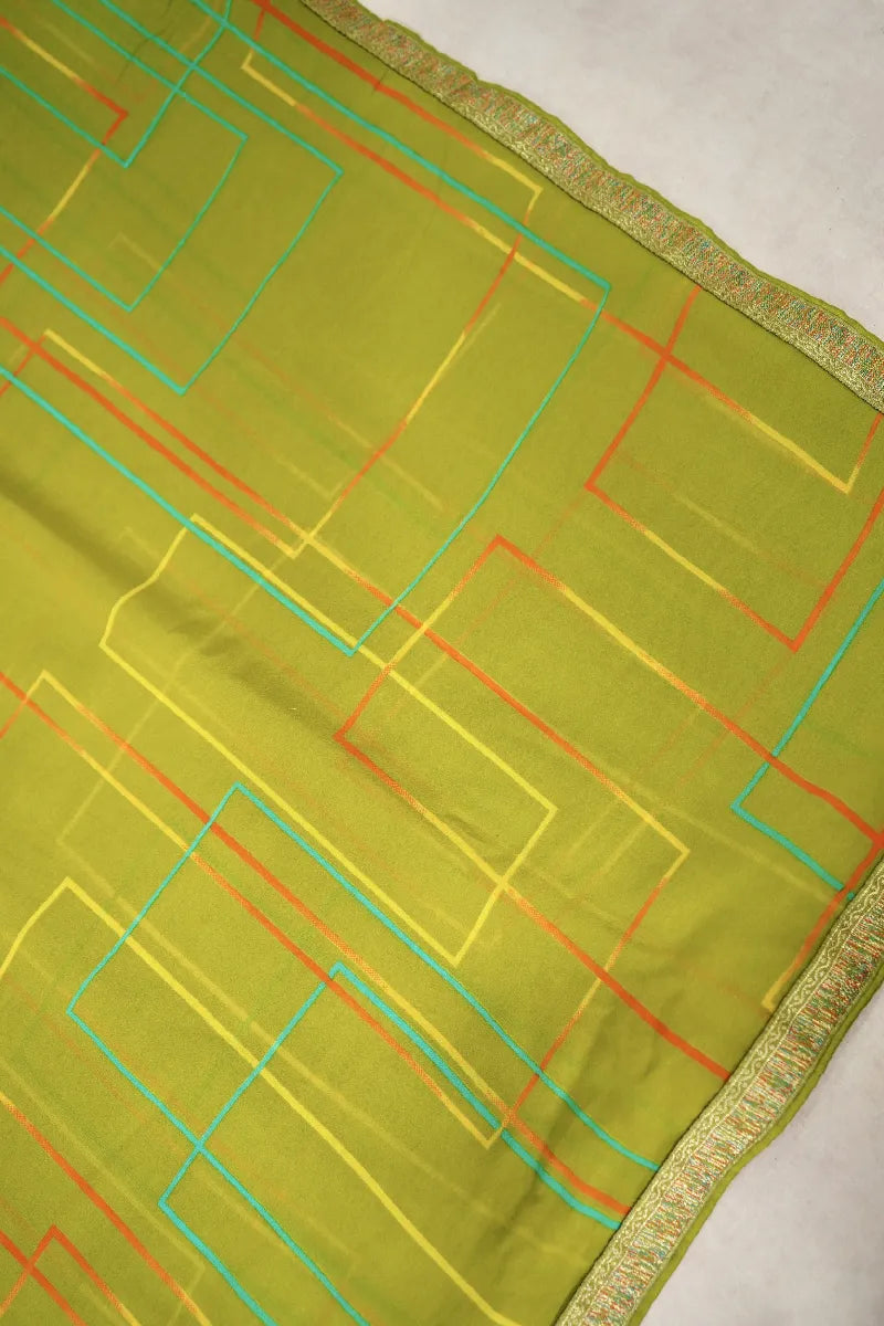MEHENDI GREEN COLOR CHIFFON SAREE