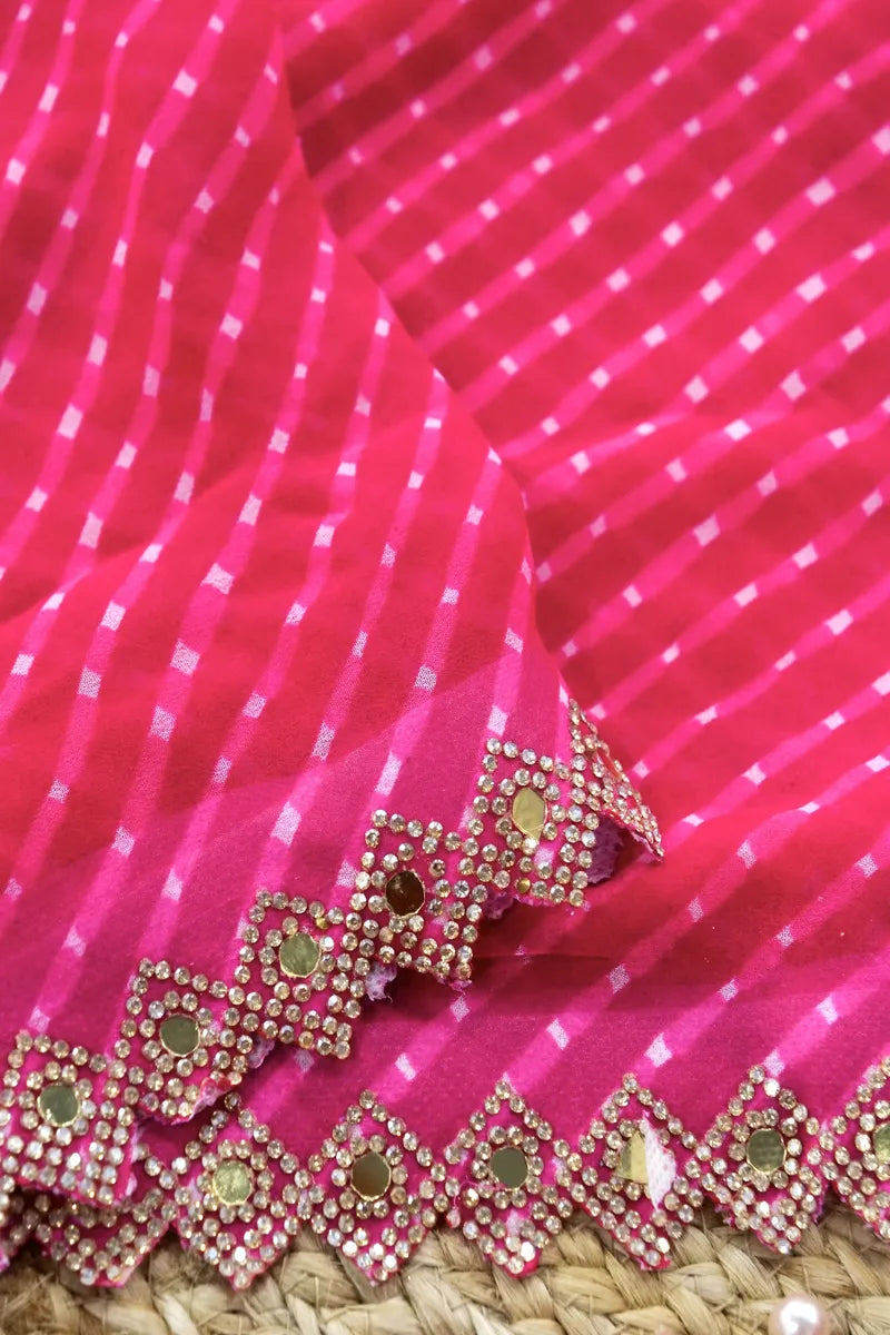 PINK COLOR CHIFFON LEHERIYA PRINT SAREE