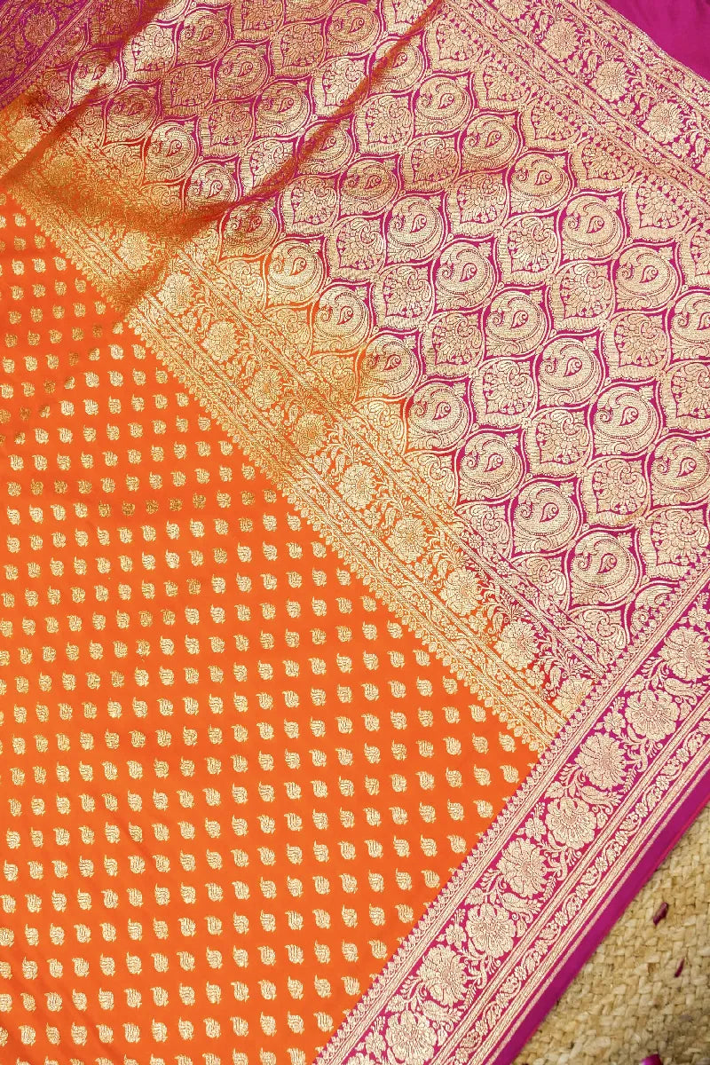 ORANGE WITH PINK COLOR BANARASI SILK SAREE