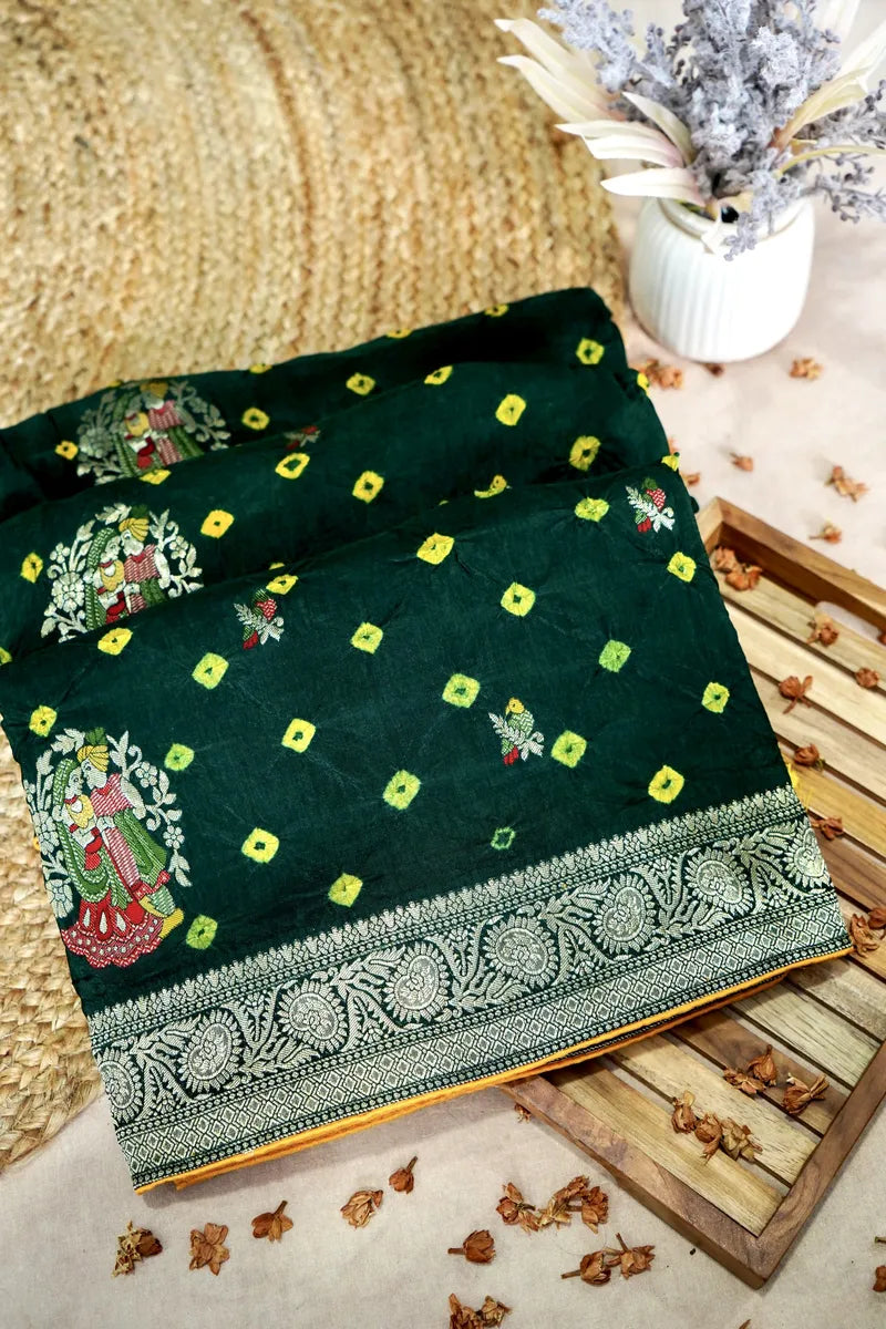 TEAL BLUE COLOR GAJJI SILK BANDHANI SAREE