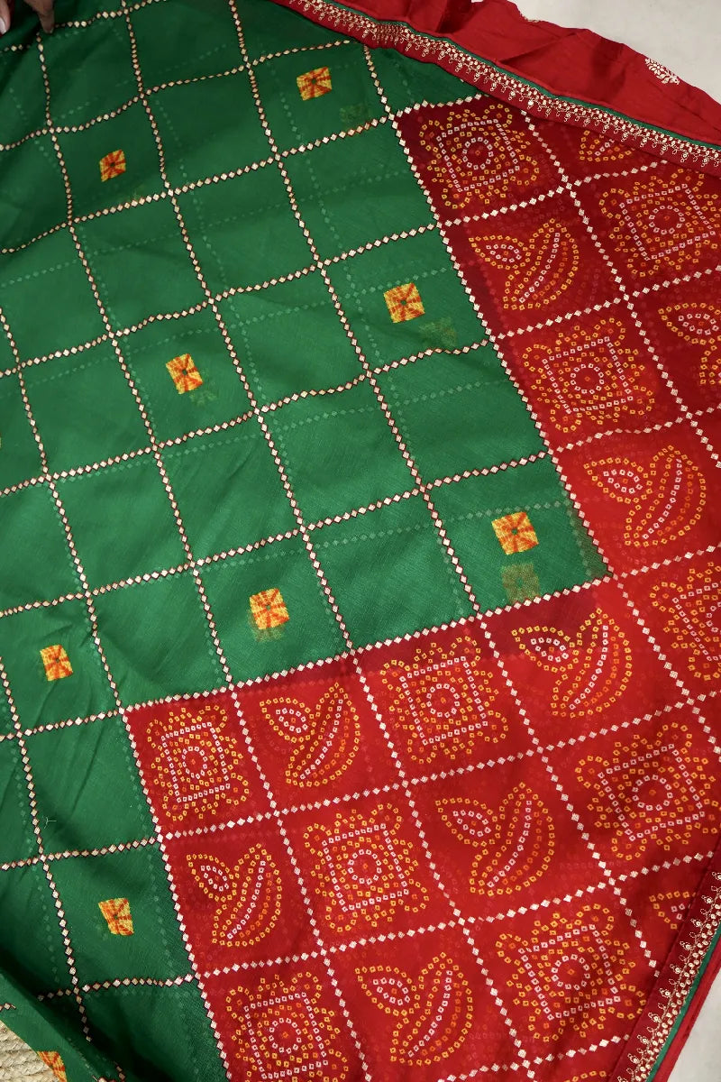 RED WITH GREEN COLOR CHIFFON SAREE