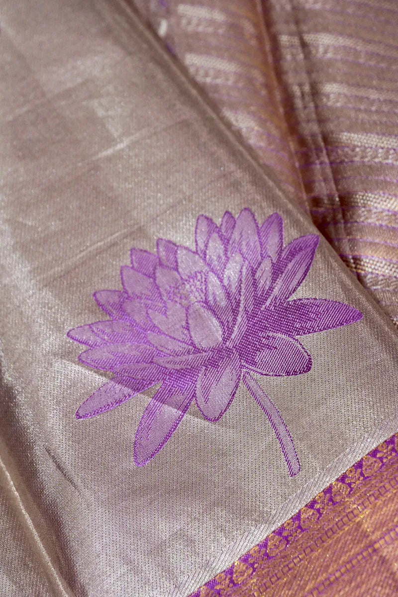 PURE HANDLOOM GREY COLOR KANCHIPURAM SILK SAREE