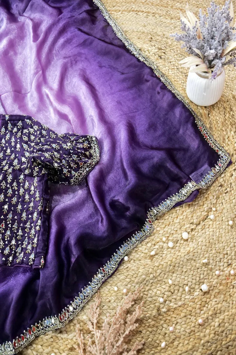 PURPLE COLOR DUAL SHADE COLOR CREPE SILK SAREE