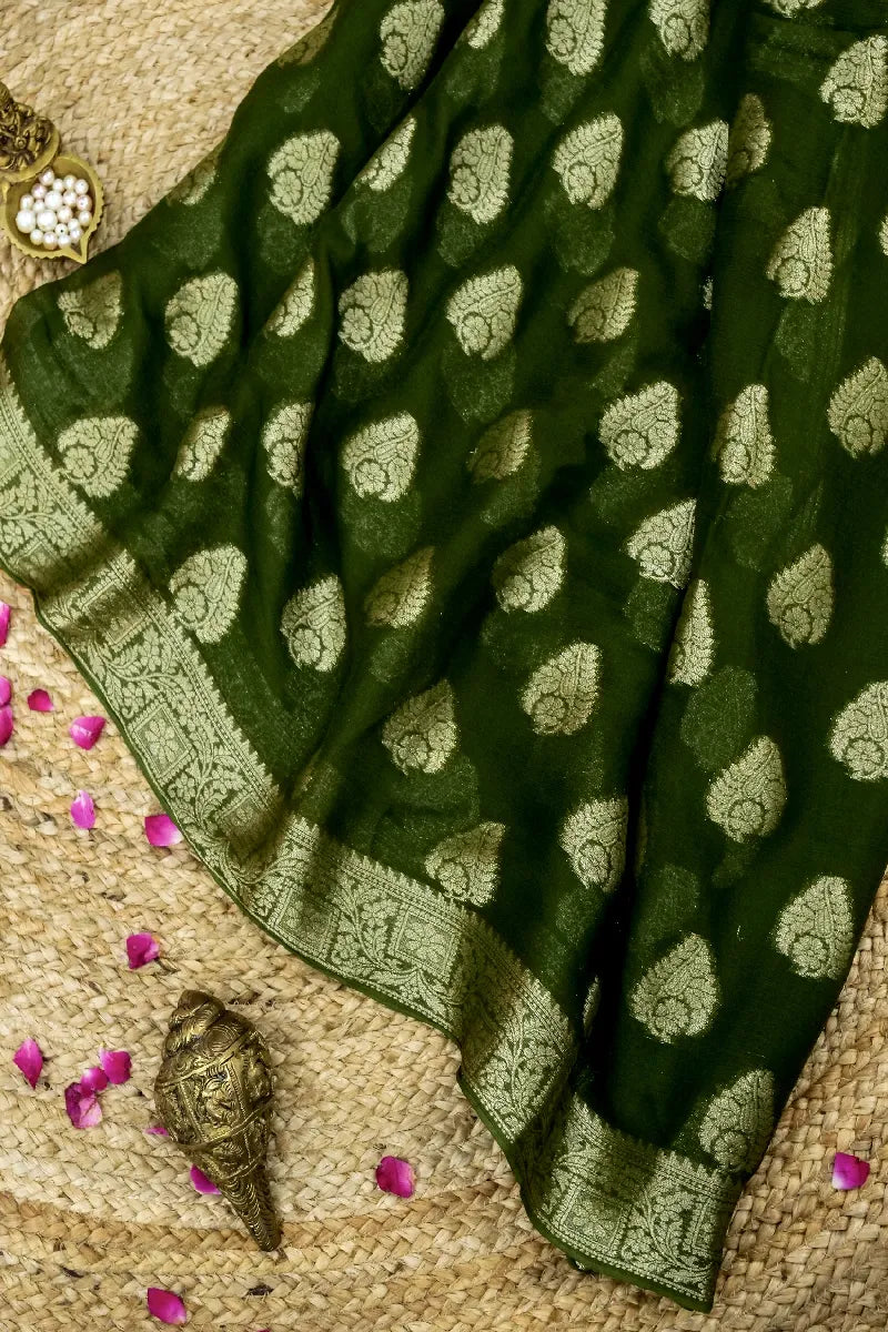 MEHENDI GREEN COLOR CHIFFON SAREE