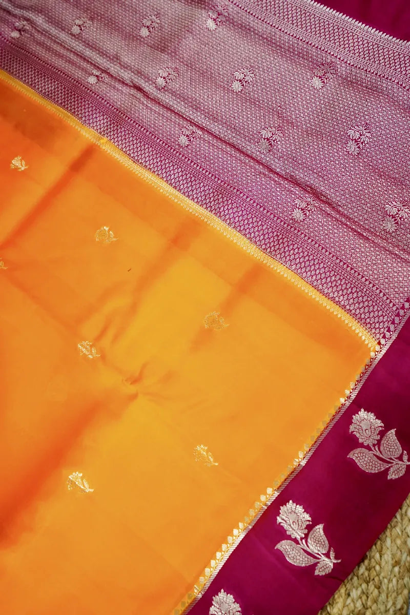YELLOW WITH PINK COLOR PURE DUPIAN SILK SAREE