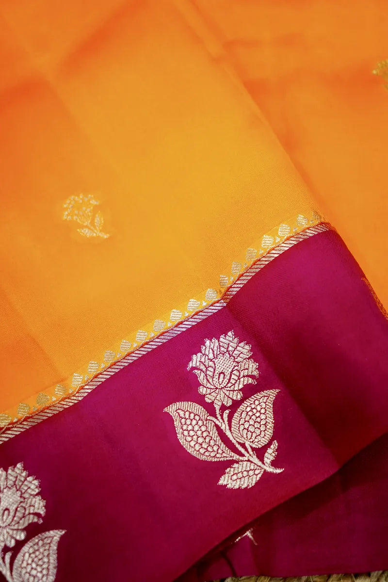 YELLOW WITH PINK COLOR PURE DUPIAN SILK SAREE