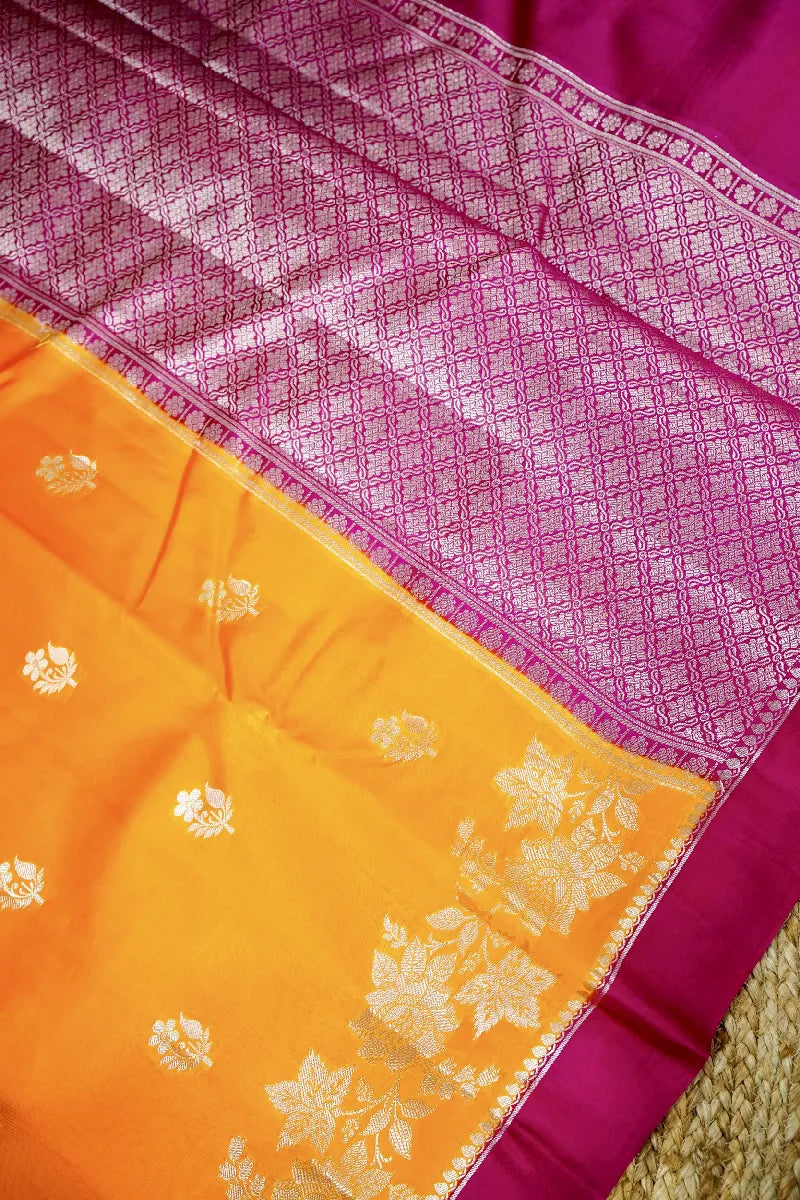 YELLOW WITH PINK COLOR PURE MANGO SILK SAREE
