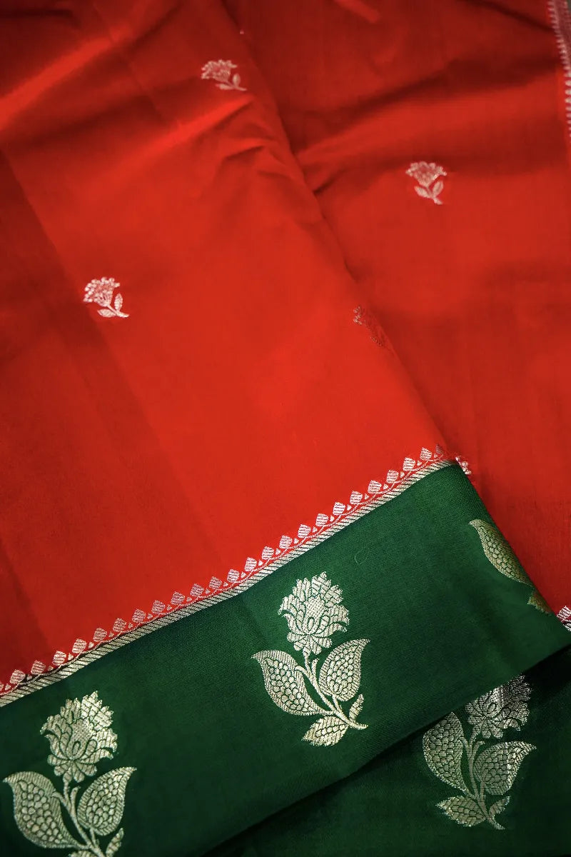 RED WITH GREEN COLOR PURE DUPIAN SILK SAREE