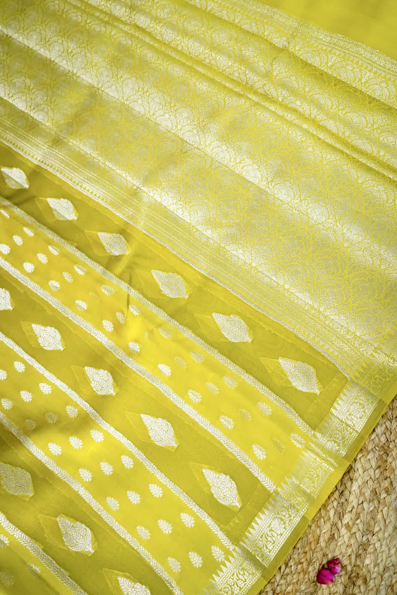 MUTED LIME COLOR PURE MANGO SILK SAREE