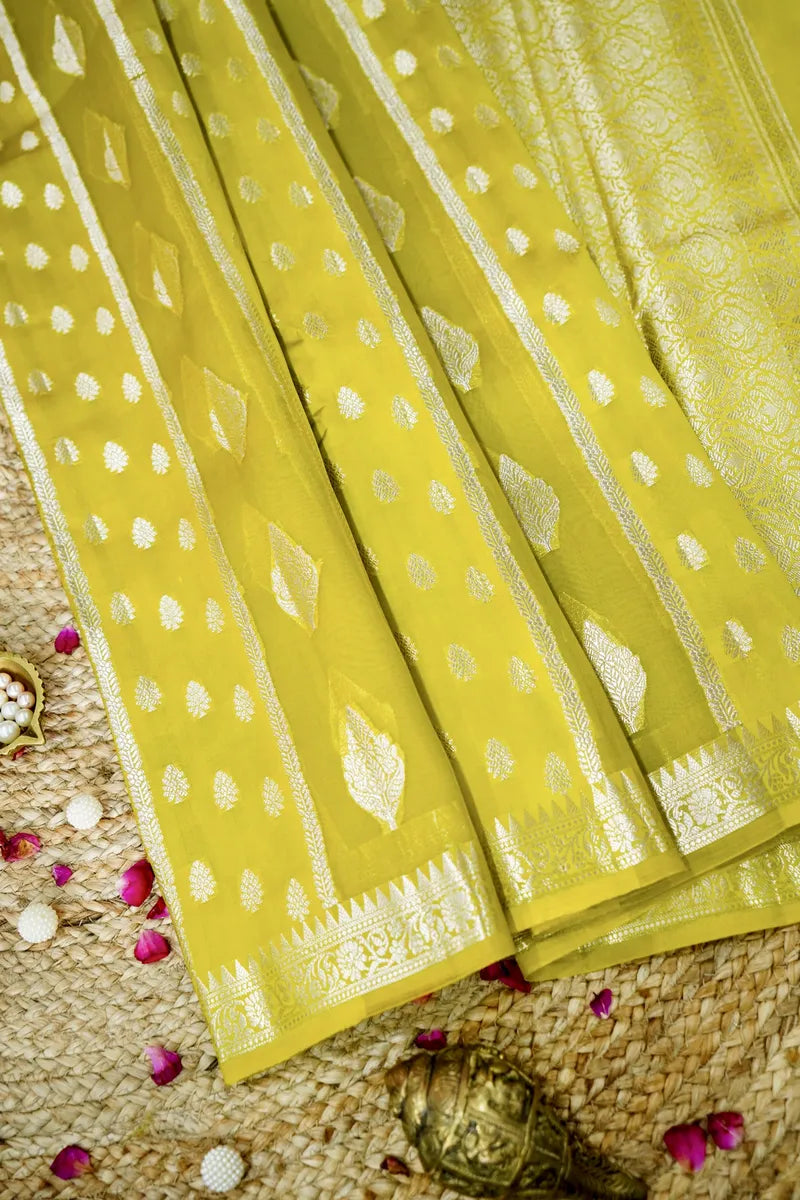 MUTED LIME COLOR PURE MANGO SILK SAREE