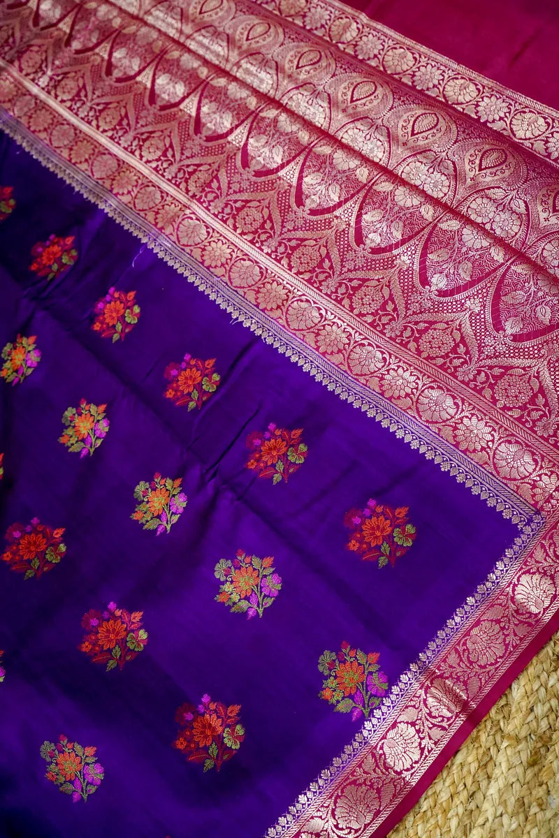 PURPLE WITH PINK COLOR PURE CHINIYA SILK SAREE