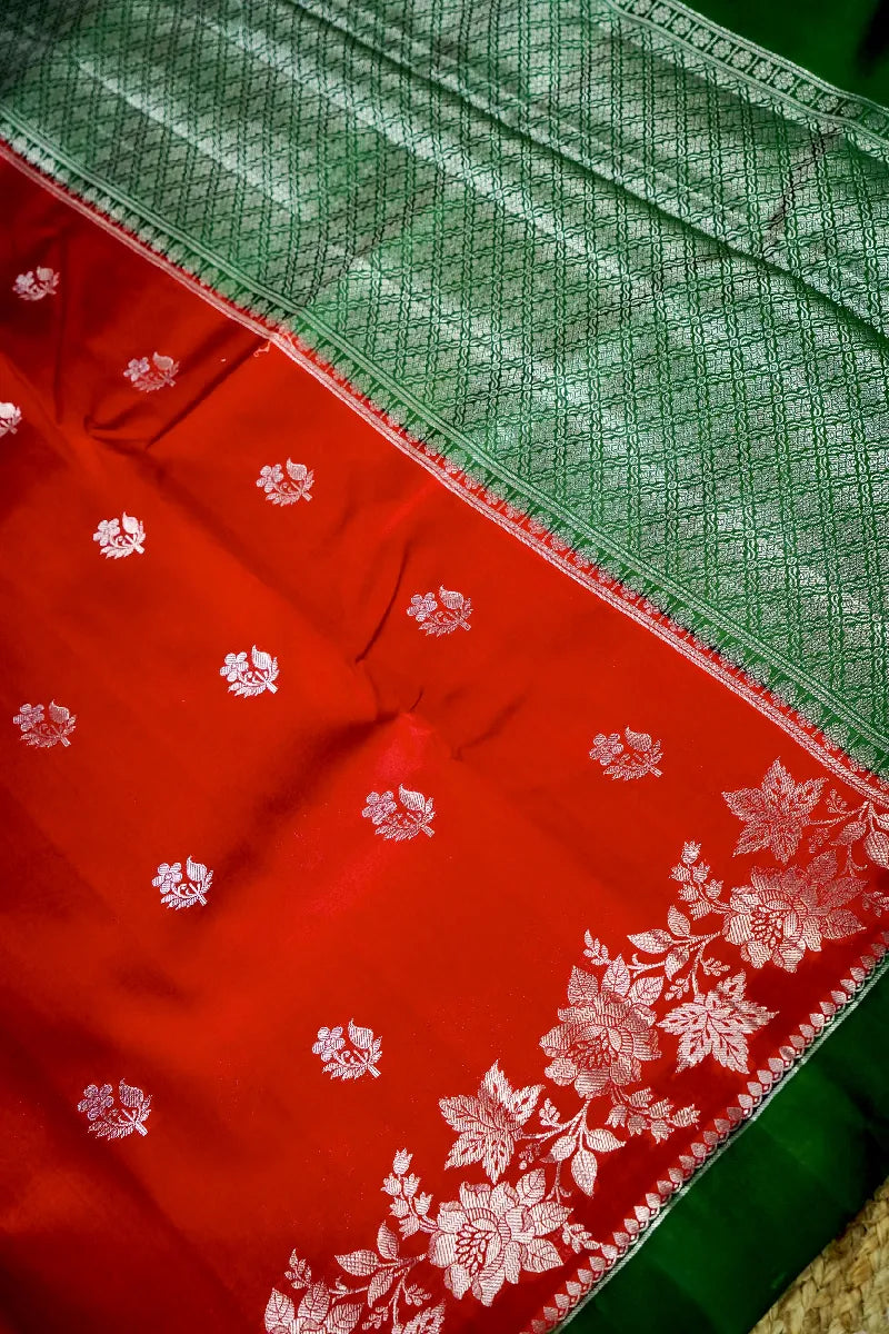 RED WITH GREEN COLOR PURE MANGO SILK SAREE