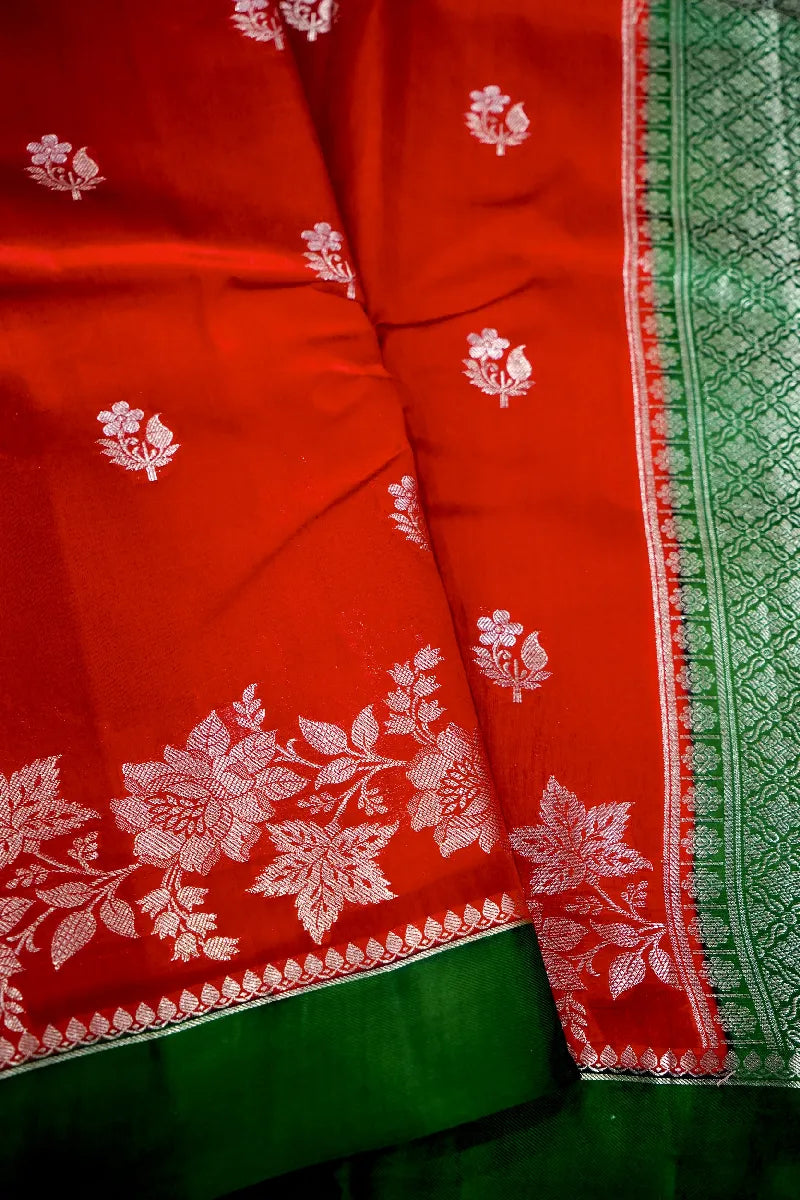 RED WITH GREEN COLOR PURE MANGO SILK SAREE