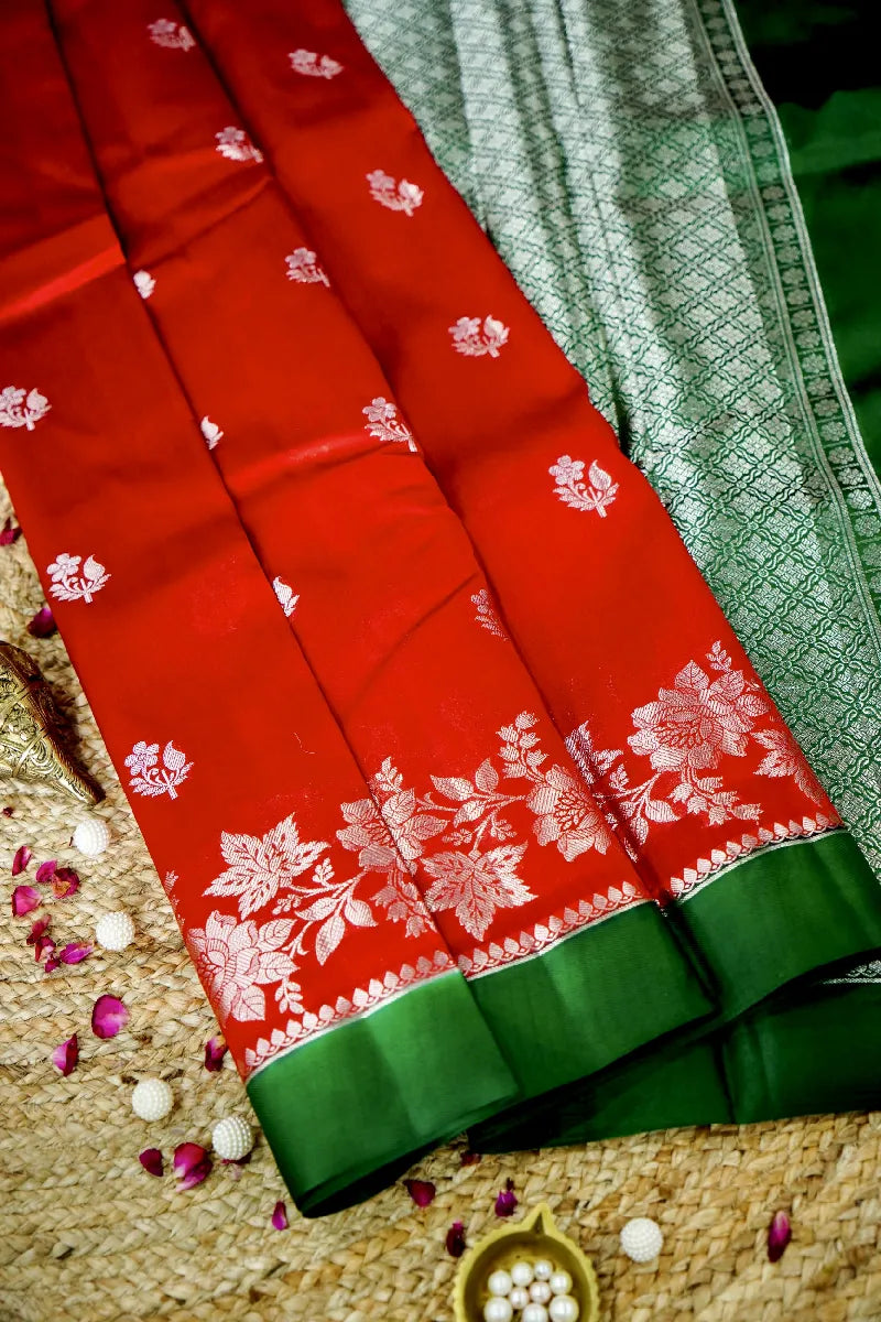 RED WITH GREEN COLOR PURE MANGO SILK SAREE