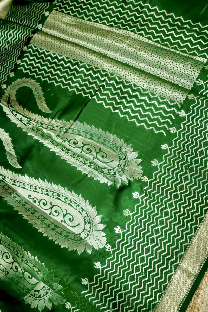 BOTTLE GREEN COLOR PURE DUPIAN SILK SAREE