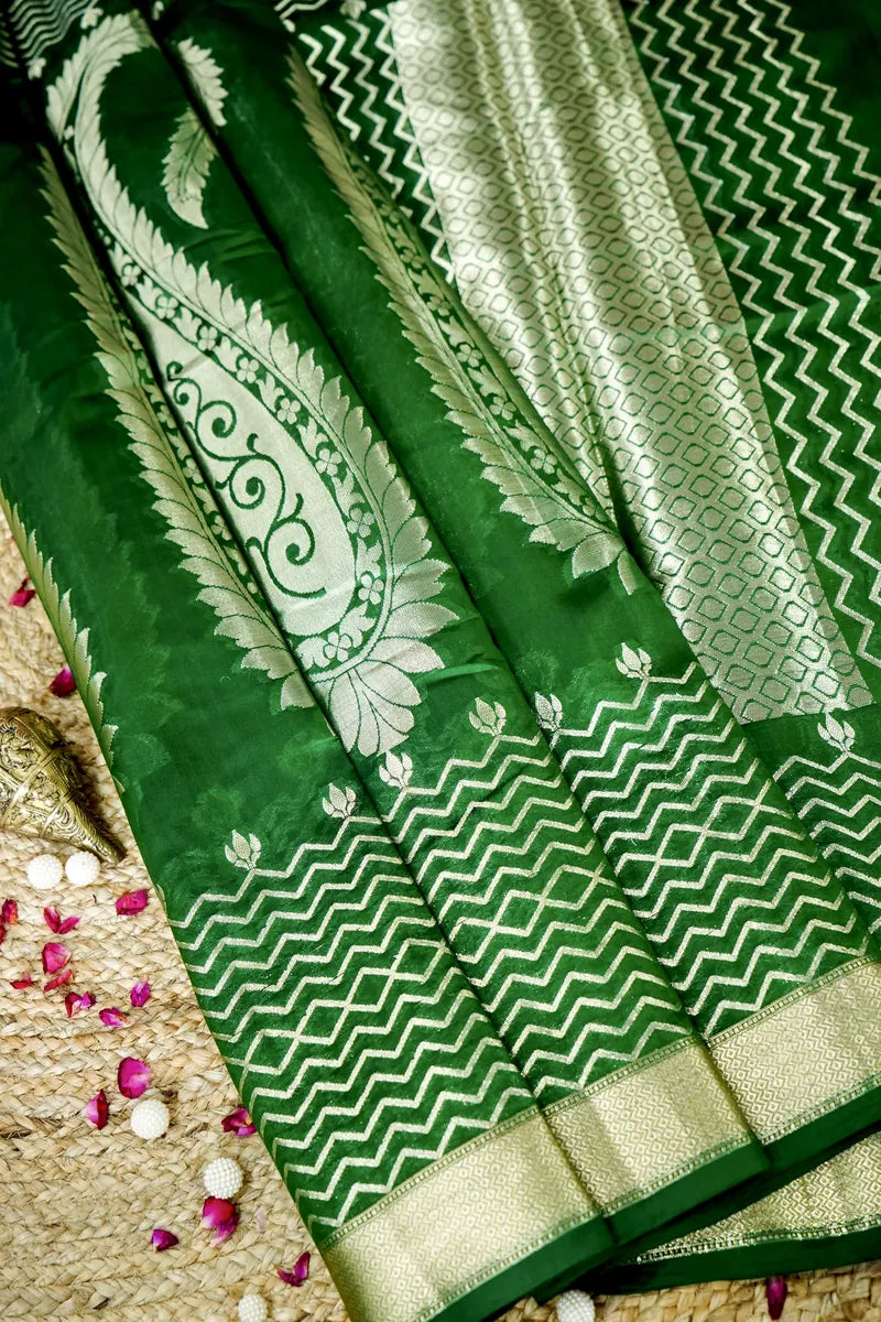 BOTTLE GREEN COLOR PURE DUPIAN SILK SAREE