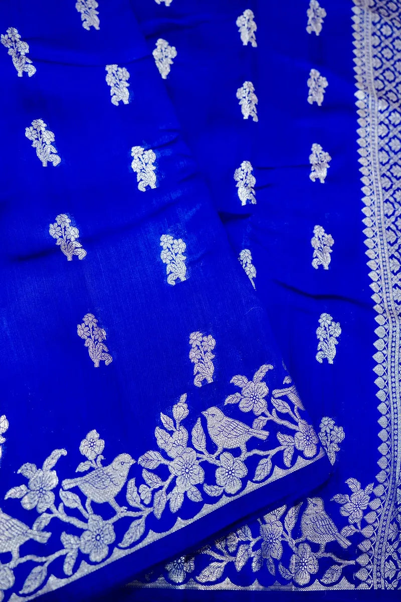 BLUE COLOR PURE CHINIYA SILK SAREE