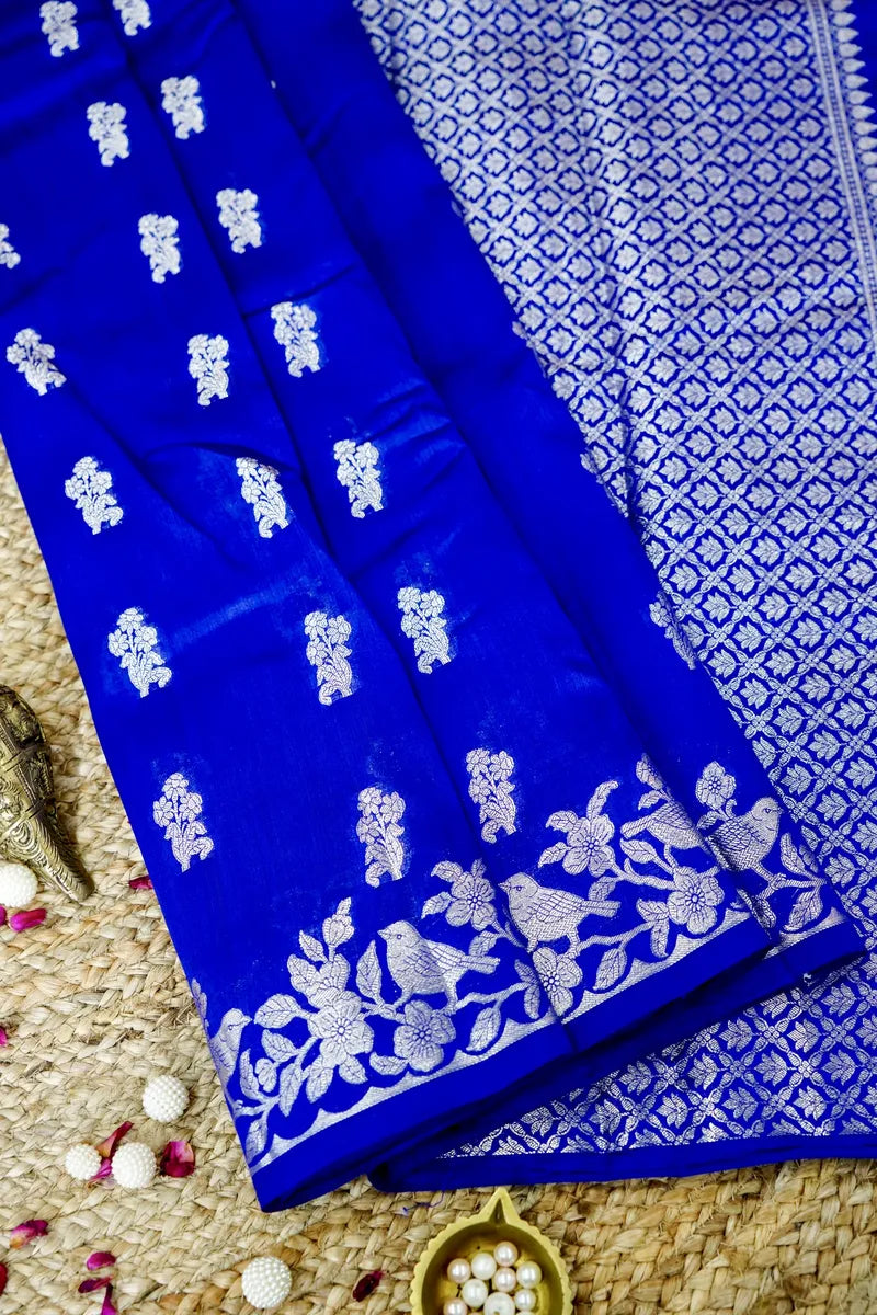 BLUE COLOR PURE CHINIYA SILK SAREE