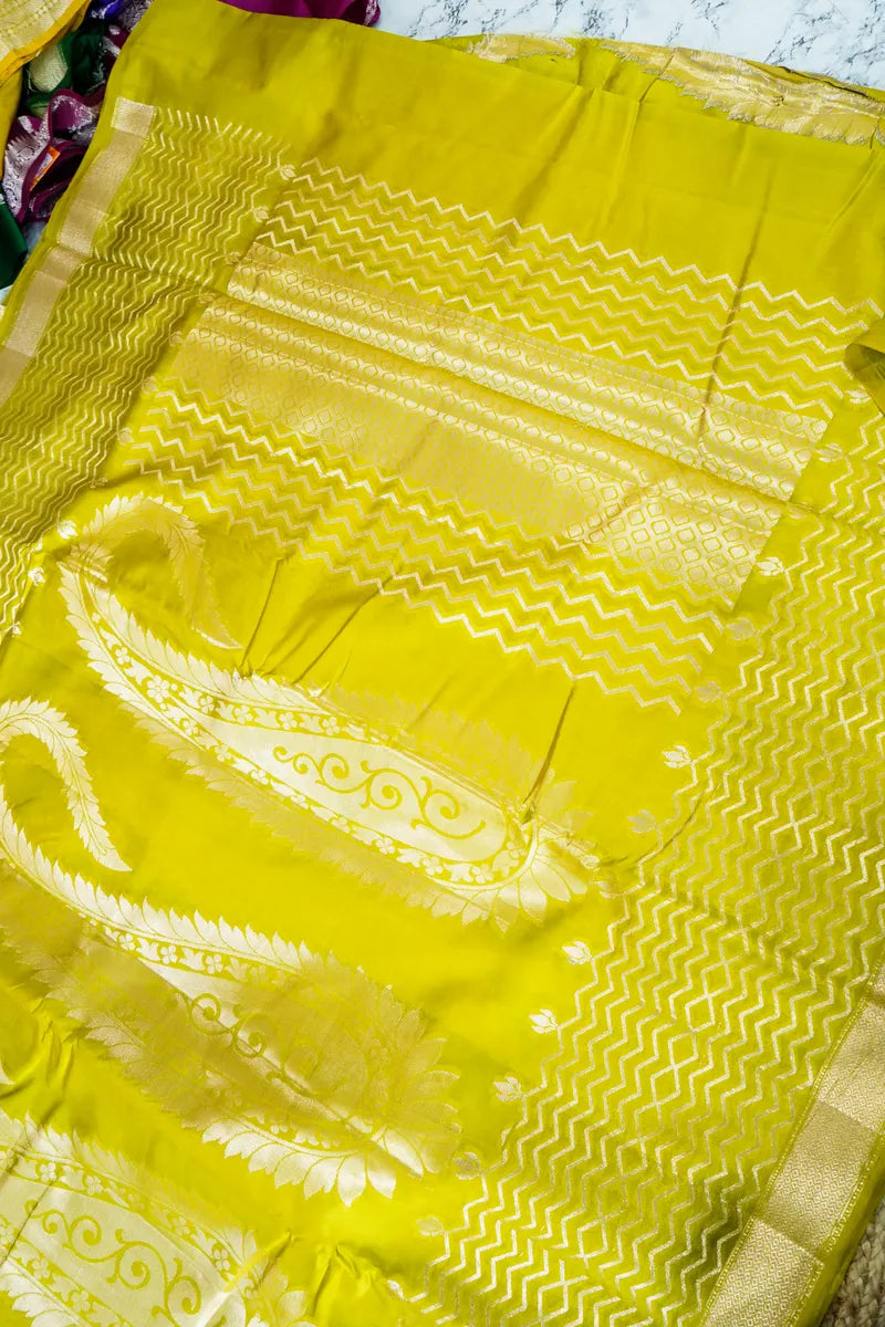 LEMON GREEN COLOR PURE DUPIAN SILK SAREE