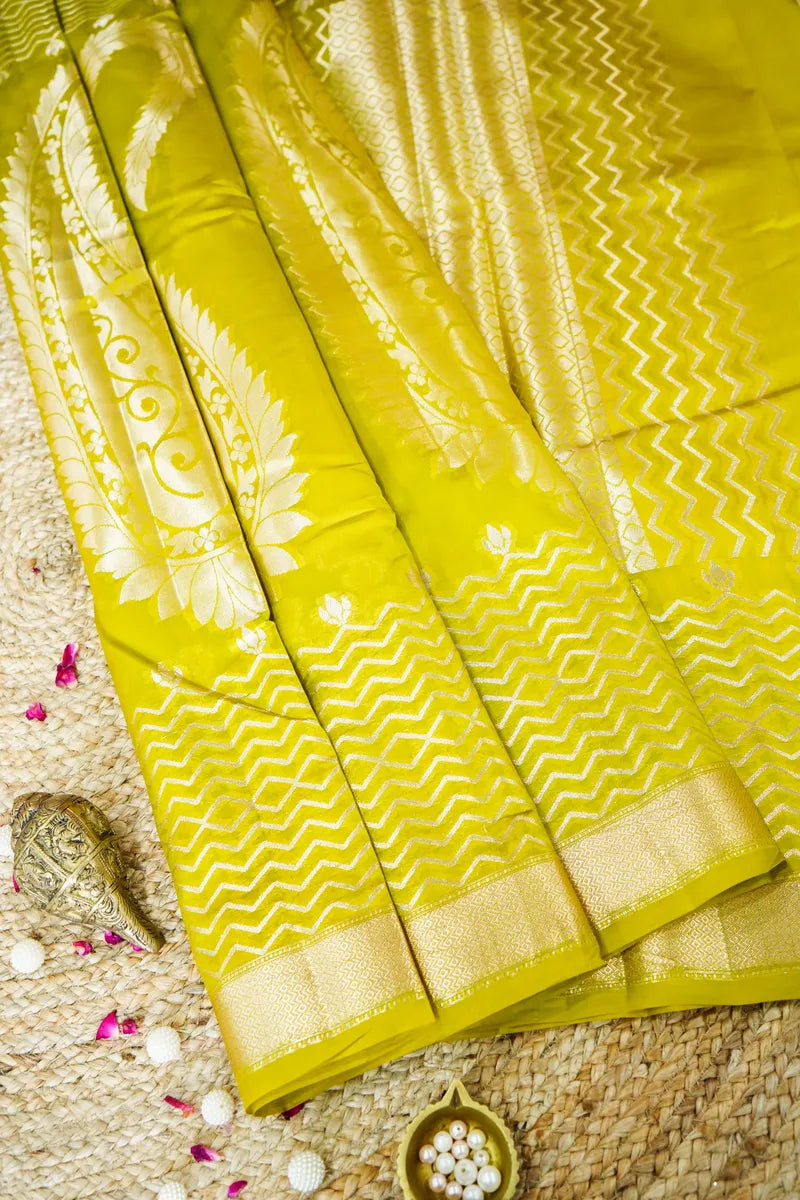LEMON GREEN COLOR PURE DUPIAN SILK SAREE