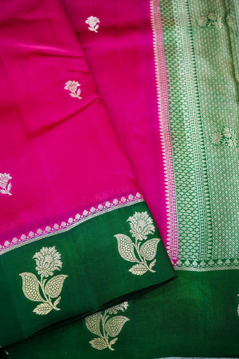 PINK WITH GREEN COLOR PURE DUPIAN SILK SAREE