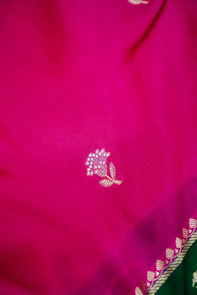 PINK WITH GREEN COLOR PURE DUPIAN SILK SAREE