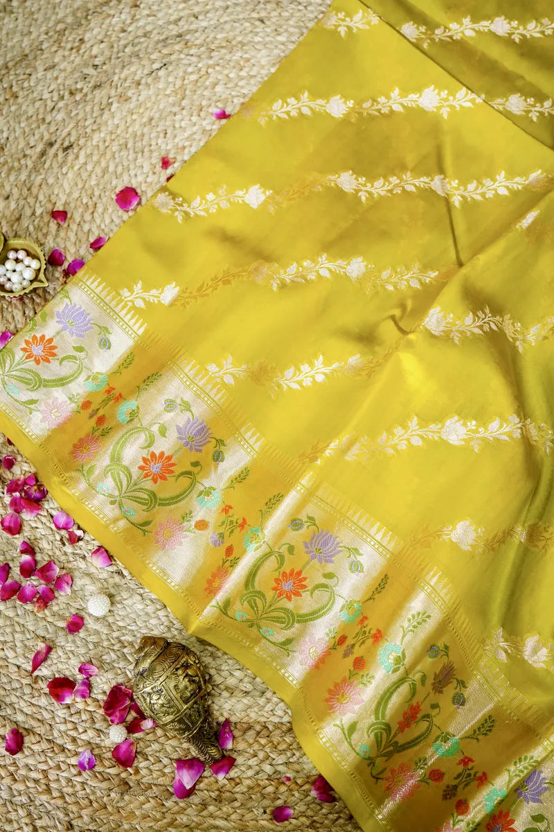 MUSTARD YELLOW COLOR PURE DUPIAN SILK SAREE