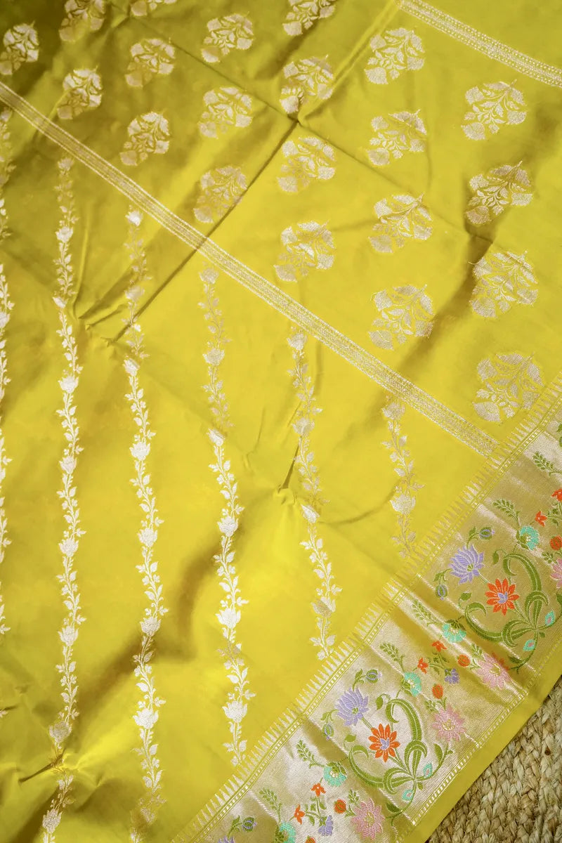 MUSTARD YELLOW COLOR PURE DUPIAN SILK SAREE