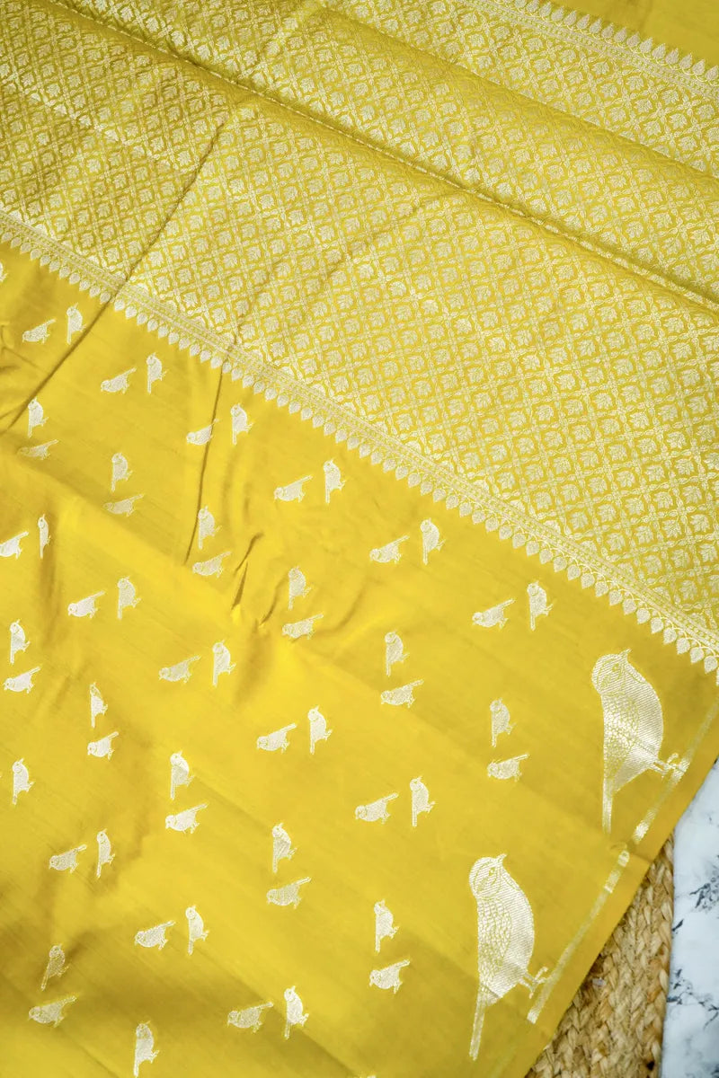 MUSTARD YELLOW COLOR PURE CHINIYA SILK SAREE
