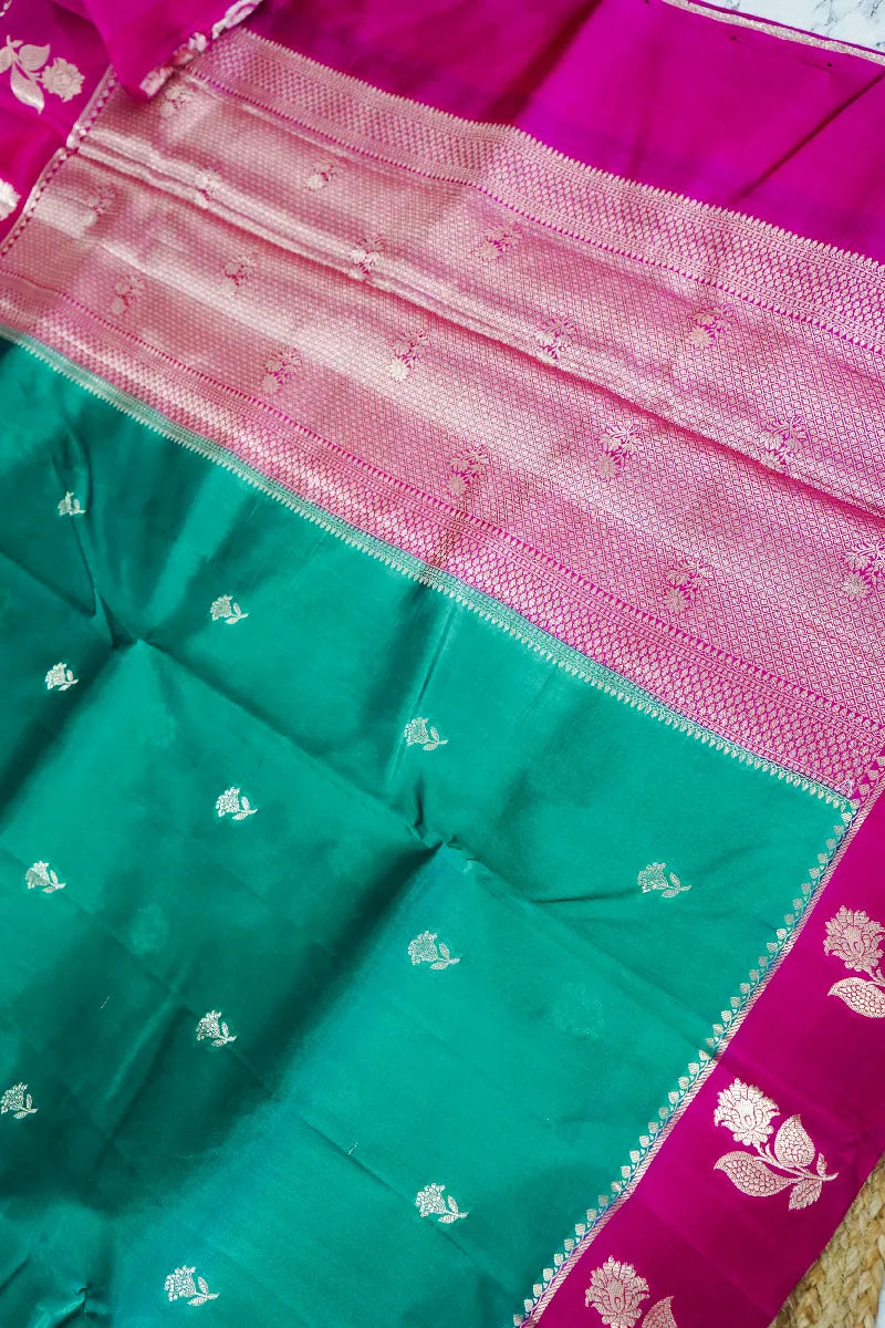 GREEN WITH PINK COLOR PURE DUPIAN SILK SAREE