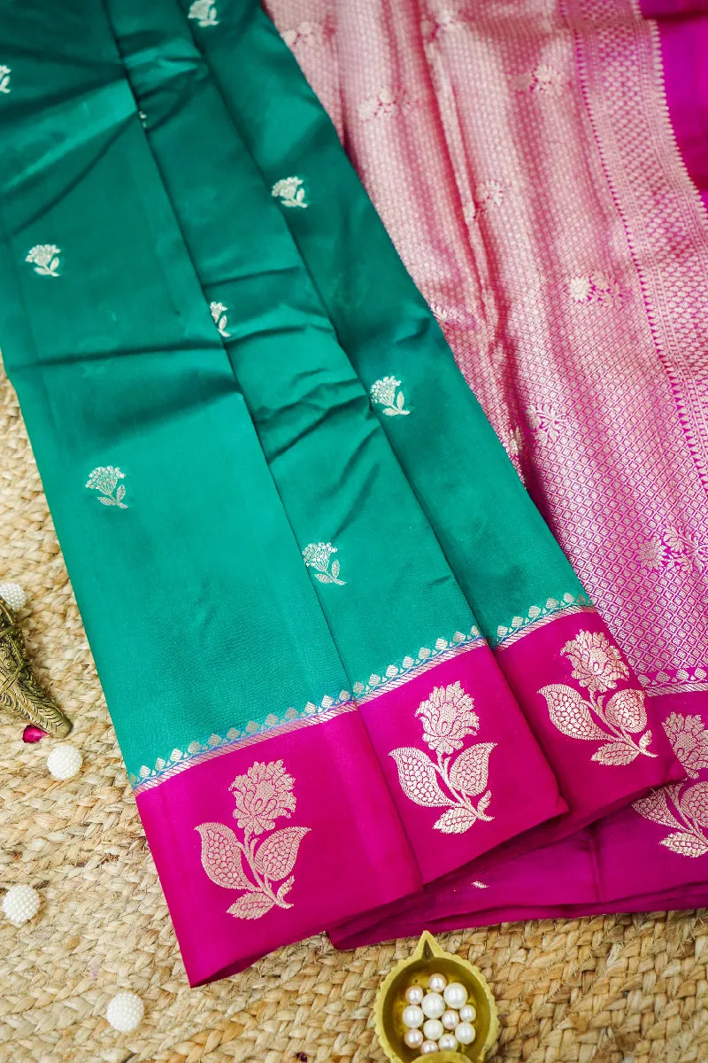 GREEN WITH PINK COLOR PURE DUPIAN SILK SAREE