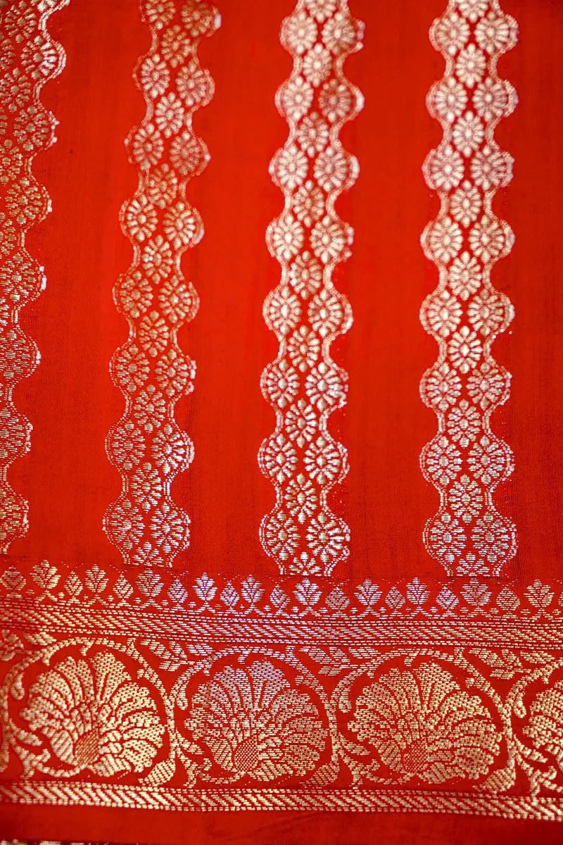 BLACK WITH RED COLOR PURE CHINIYA SILK SAREE