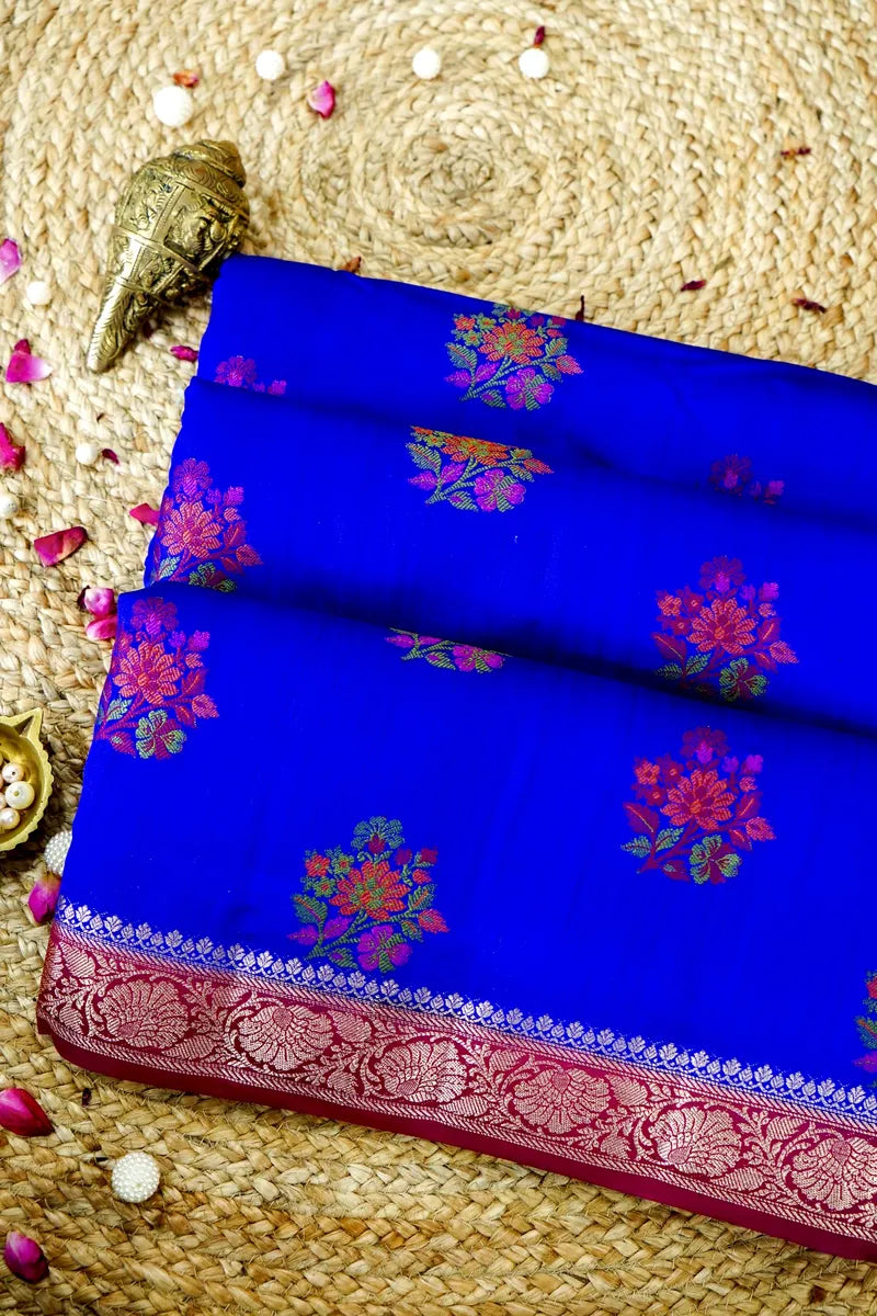 NEVY BLUE WITH PINK COLOR PURE CHINIYA SILK SAREE