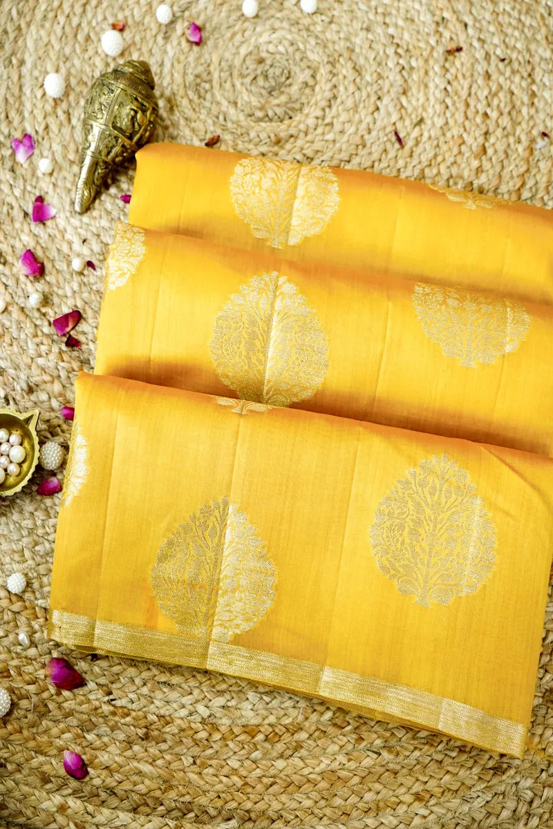 YELLOW COLOR PURE CHINIYA SILK SAREE