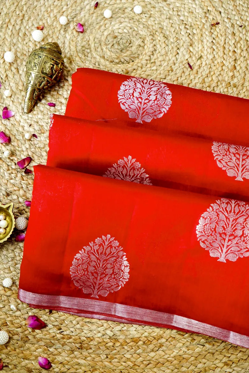RED COLOR PURE CHINIYA SILK SAREE