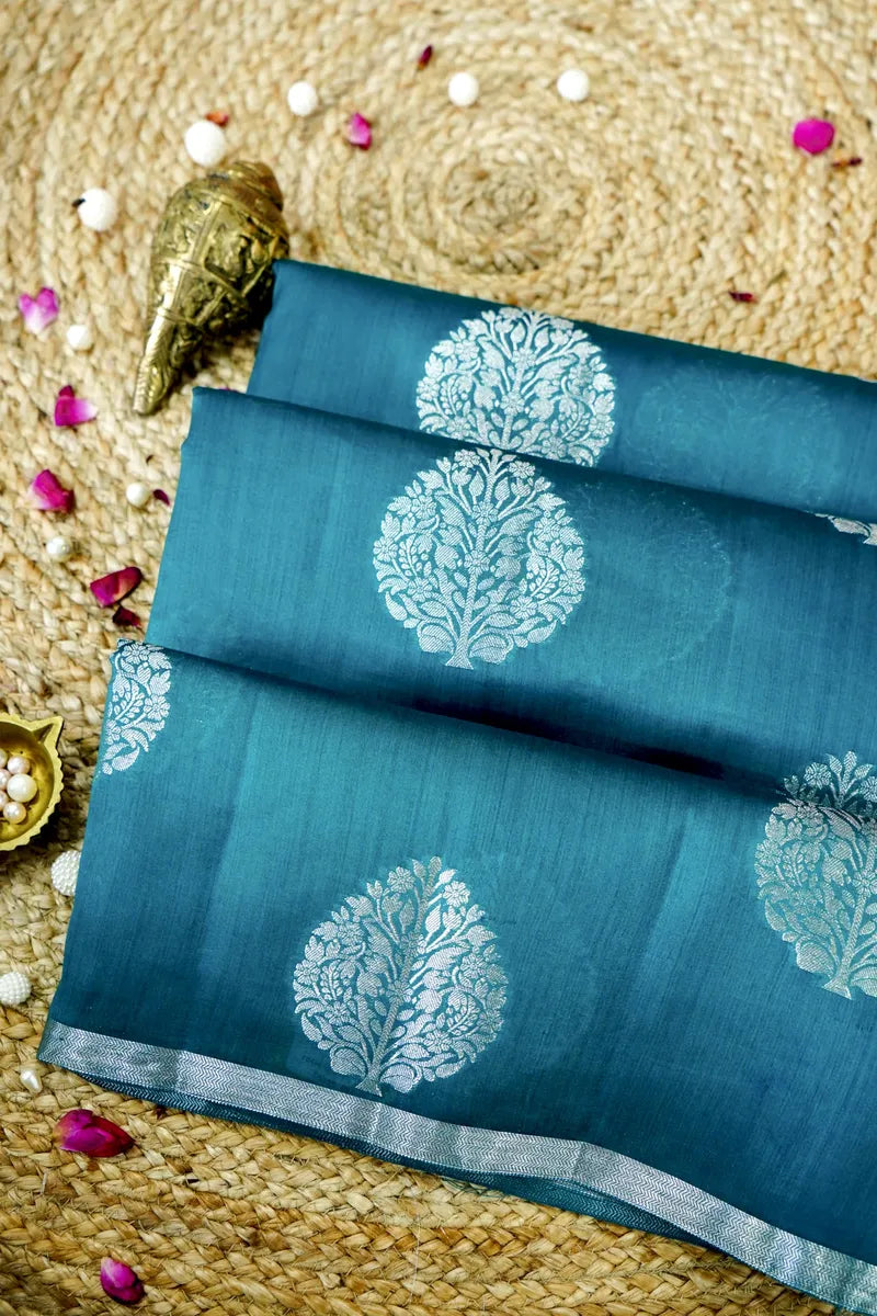 RAMA GREEN COLOR PURE CHINIYA SILK SAREE