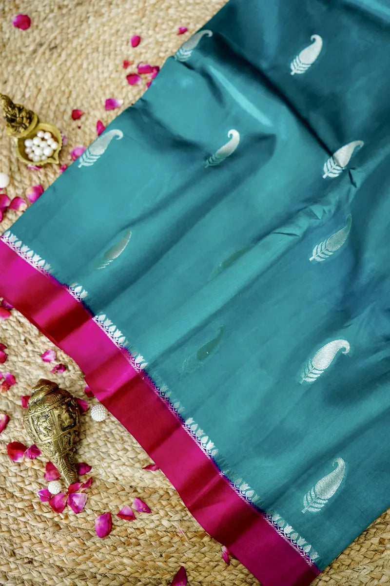 RAMA GREEN WITH PINK COLOR PURE MANGO SILK SAREE