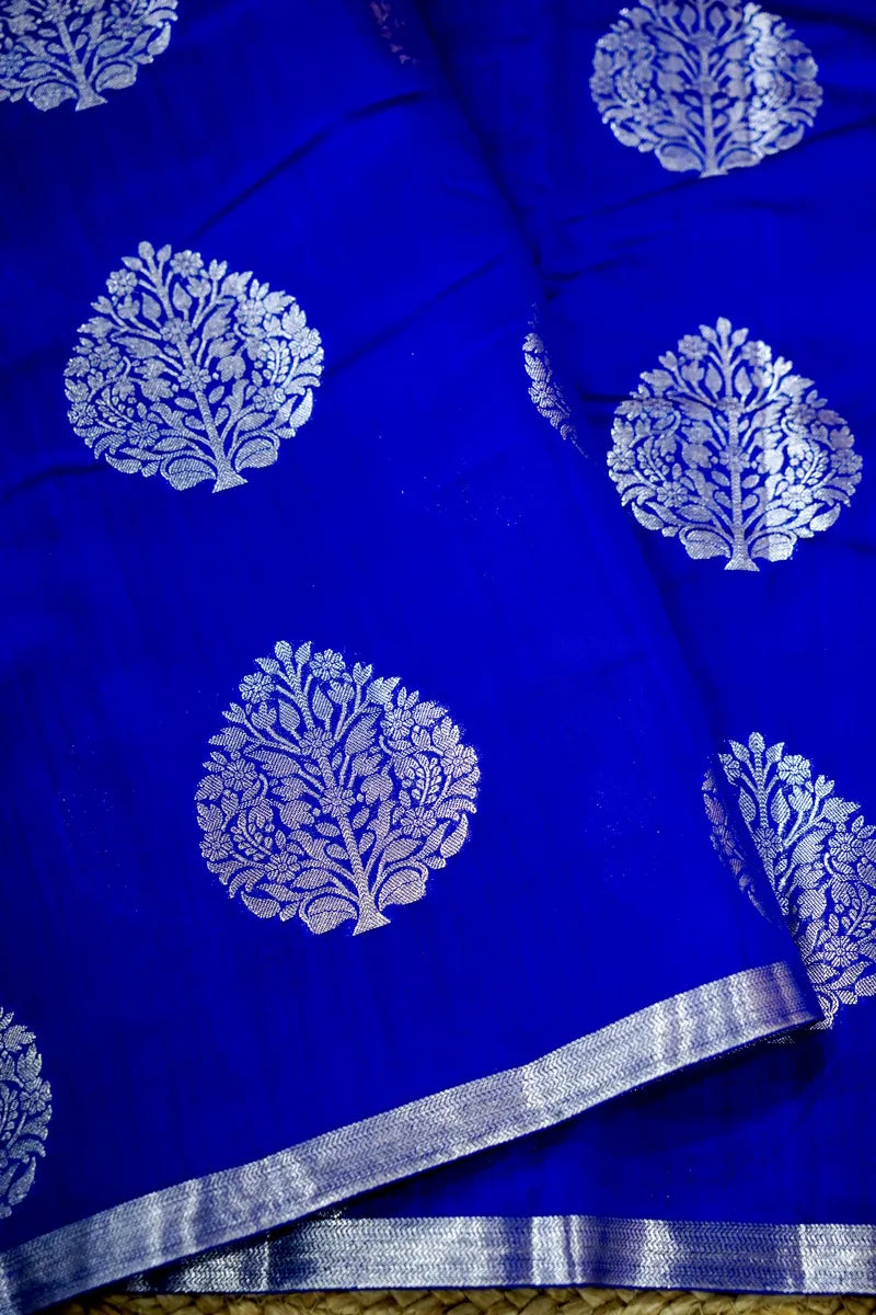 PERSIAN BLUE COLOR PURE CHINIYA SILK SAREE