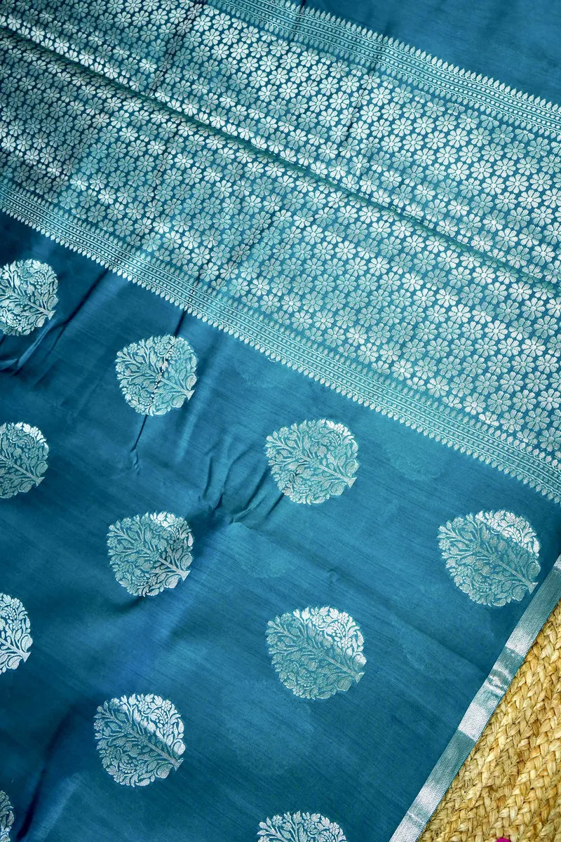 RAMA GREEN COLOR PURE CHINIYA SILK SAREE