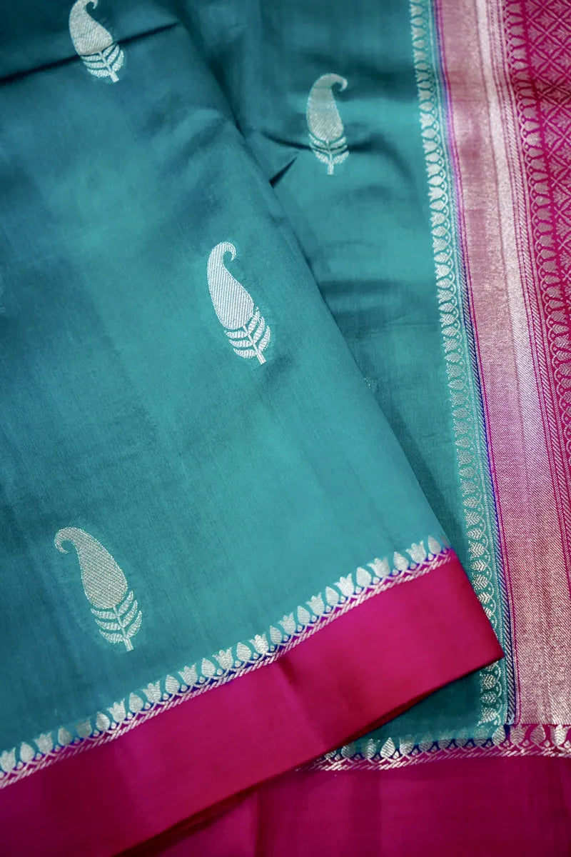 RAMA GREEN WITH PINK COLOR PURE MANGO SILK SAREE