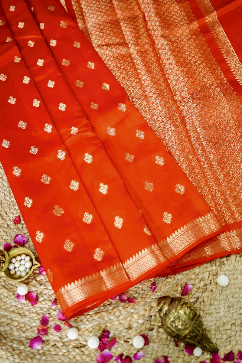 ORANGE COLOR PURE DUPIAN SILK SAREE