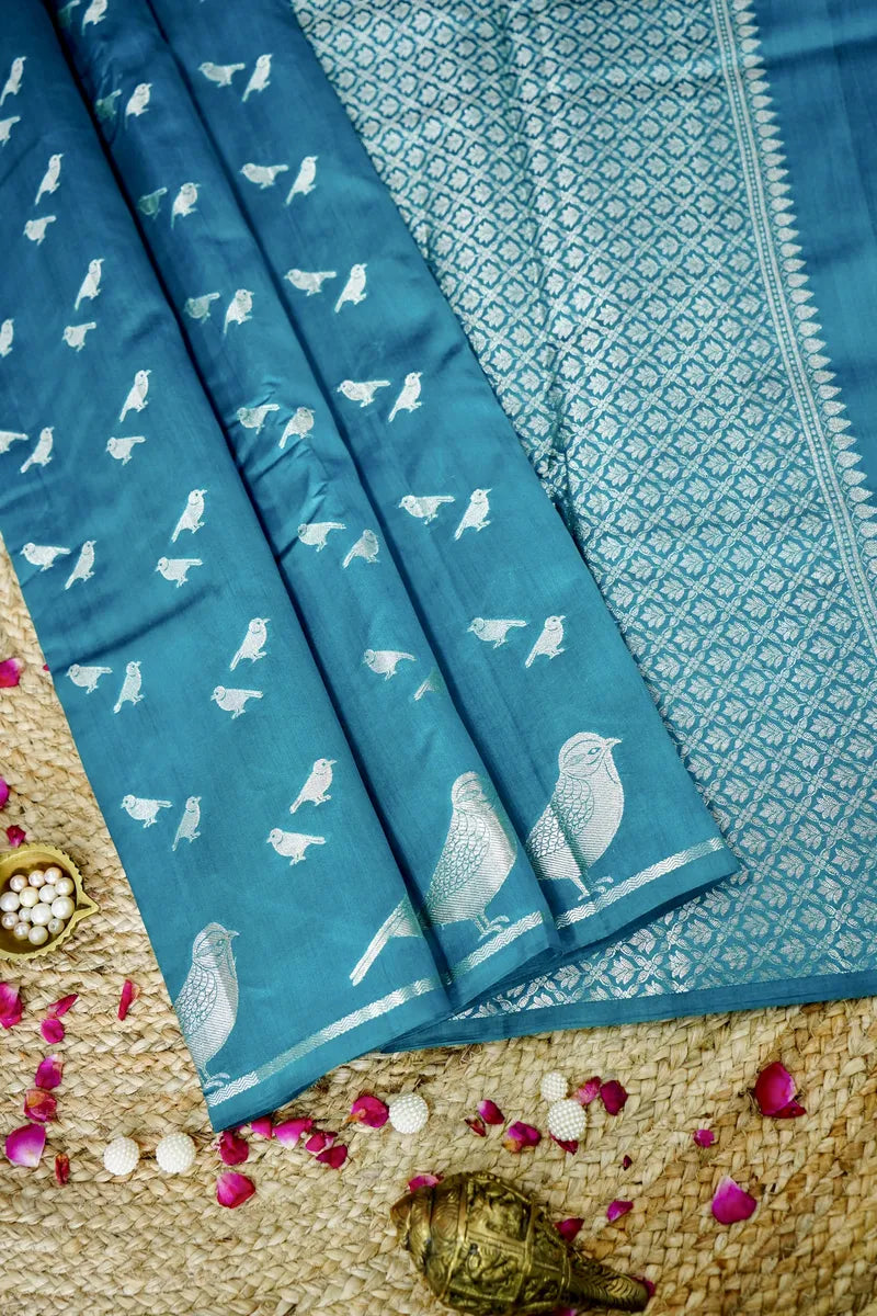 RAMA GREEN COLOR PURE CHINIYA SILK SAREE