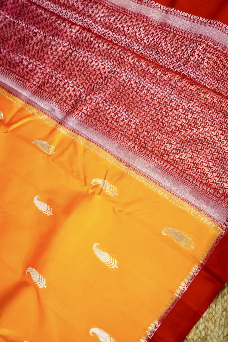 YELLOW WITH RED COLOR PURE MANGO SILK SAREE
