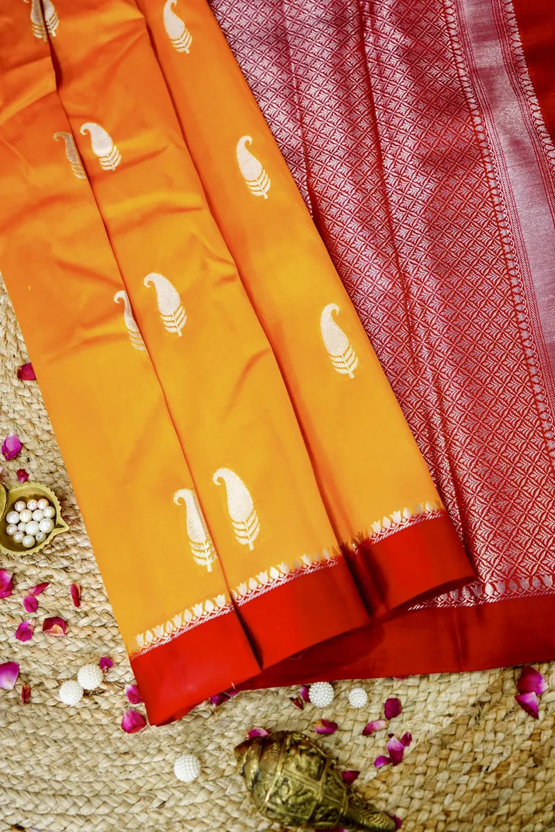 YELLOW WITH RED COLOR PURE MANGO SILK SAREE