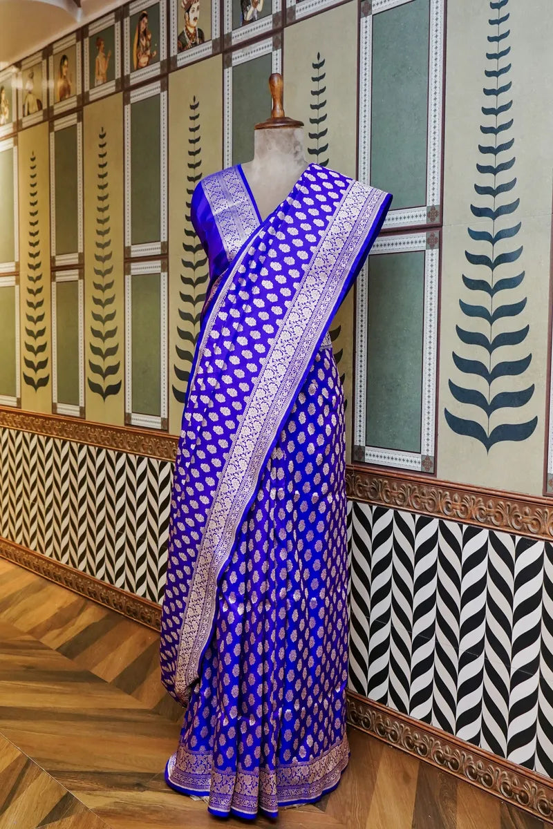 PURE BANARASI ROYAL BLUE SINGLE KATAN SILK SAREE