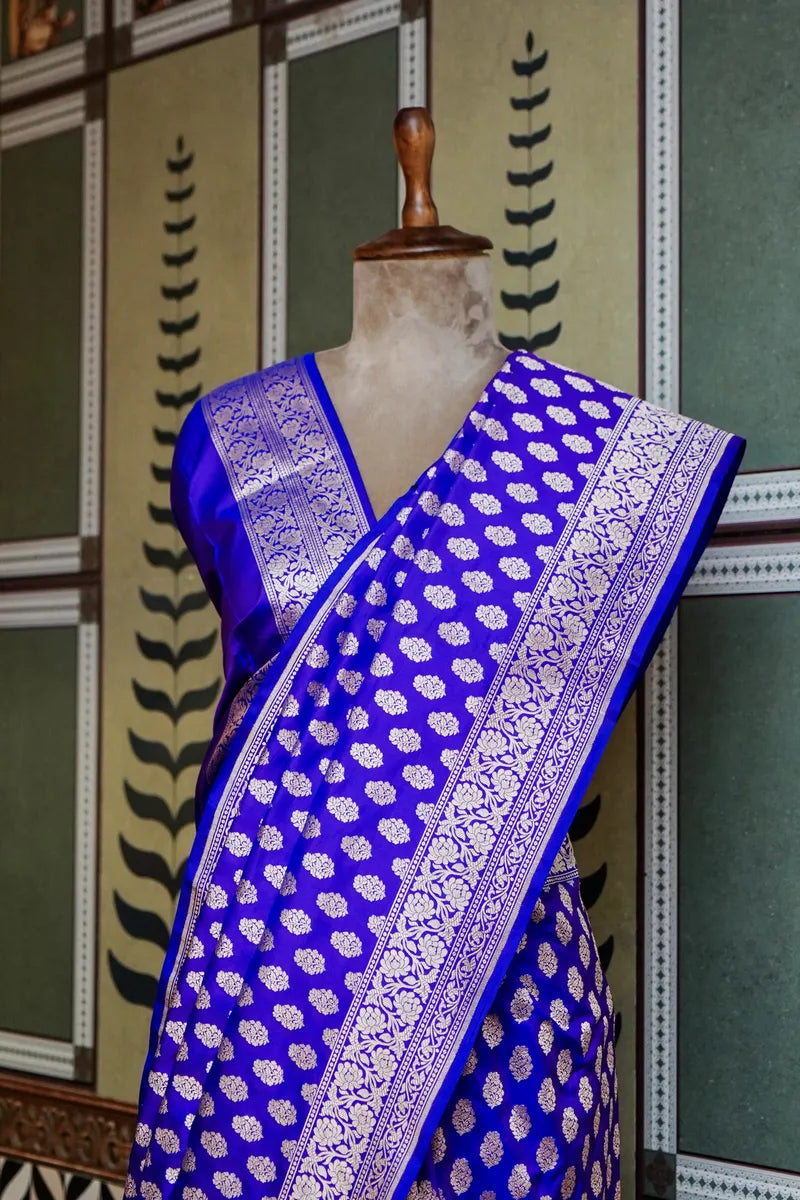 PURE BANARASI ROYAL BLUE SINGLE KATAN SILK SAREE