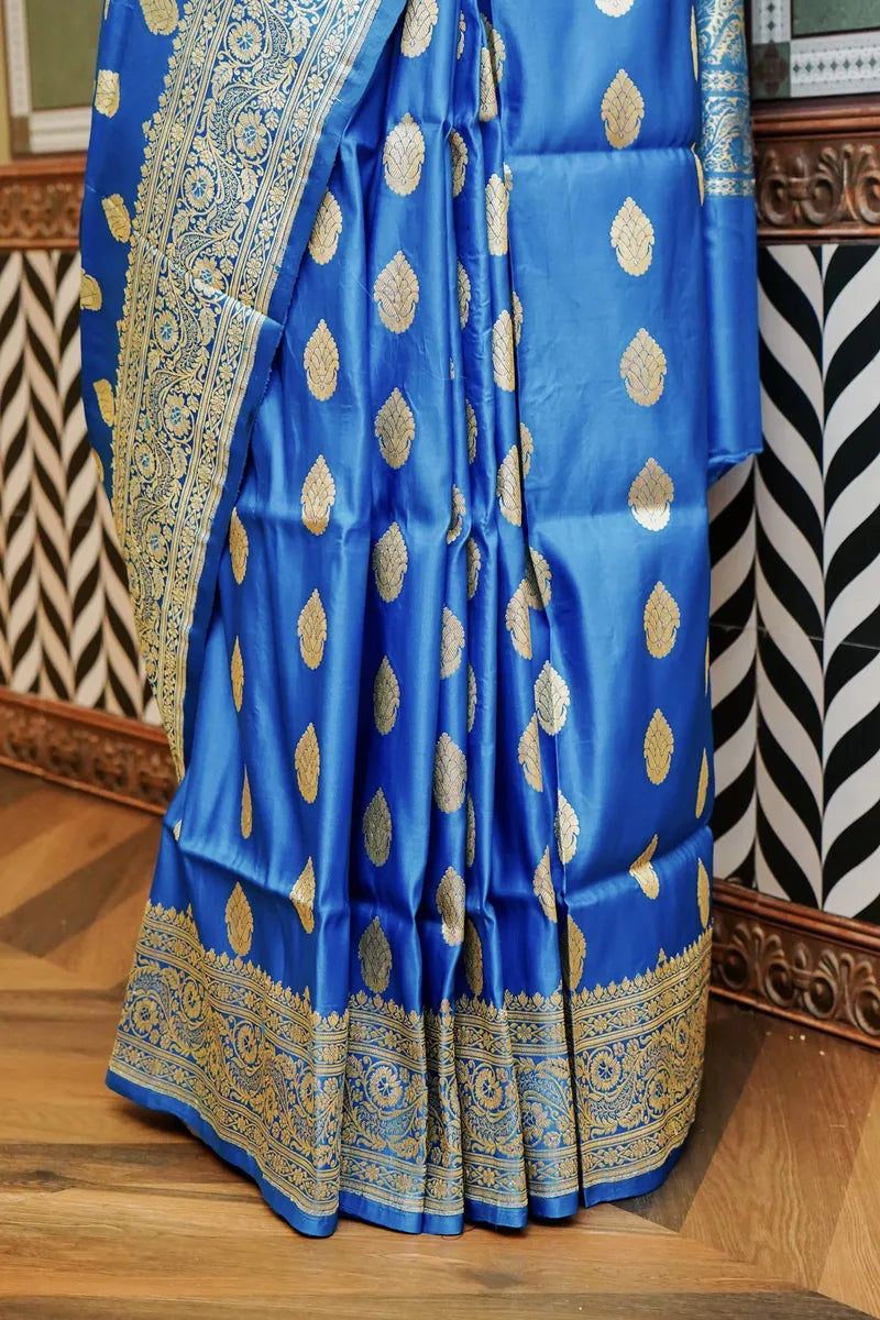 PURE BANARASI FIROZI COLOR DOUBLE KATAN SILK SAREE
