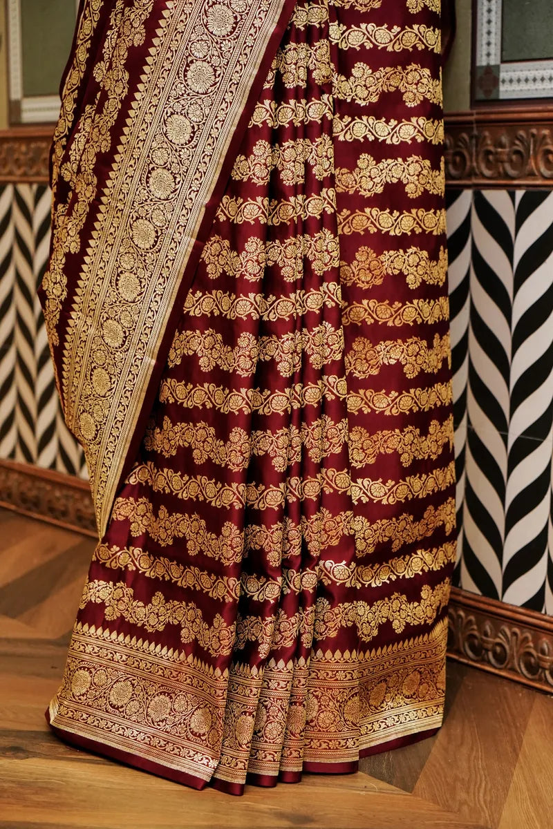 PURE BANARASI MAROON COLOR DOUBLE KATAN SILK SAREE